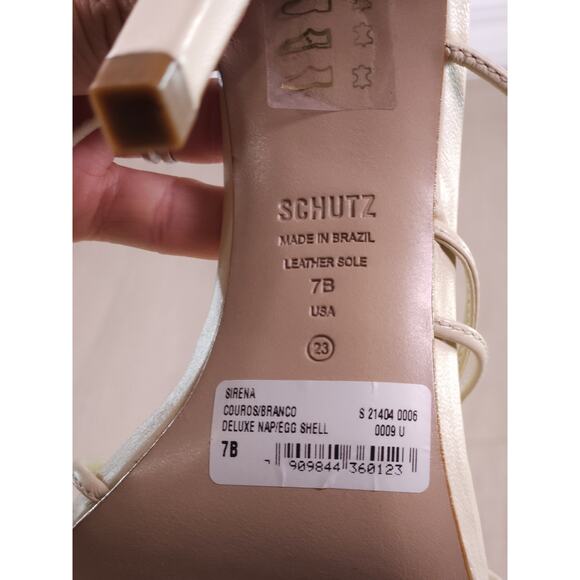 Schutz Sirena Strappy Lace-Up Heels Women’s 7B Eggshell Nappa Leather Square Toe - Picture 4 of 11